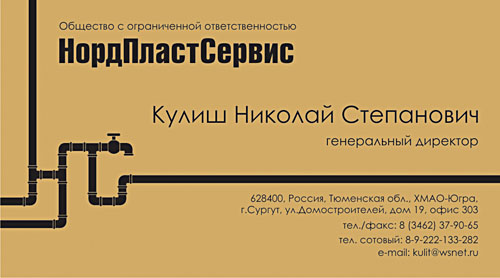 Визитка для ООО &quot;НордПластСервис&quot; (сантехнические работы)
