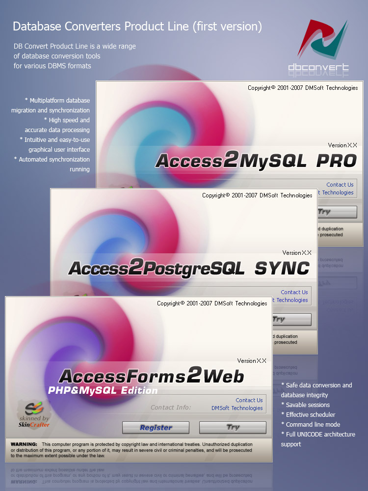 Database Converters Product Line (splash forms)