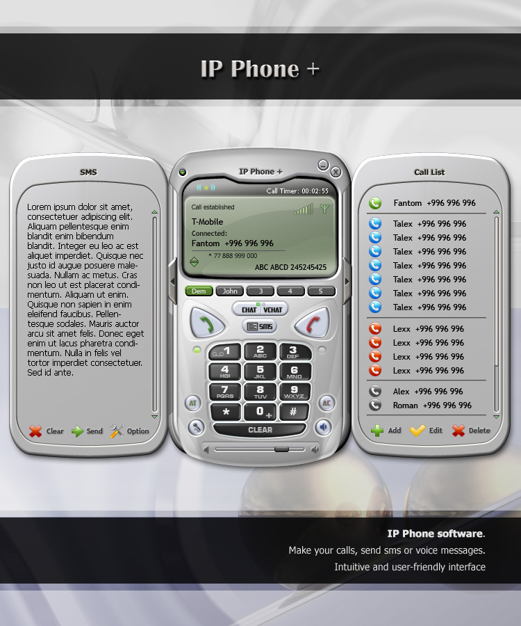 IP Phone+.  Интерфейс приложения для IP-фонии
