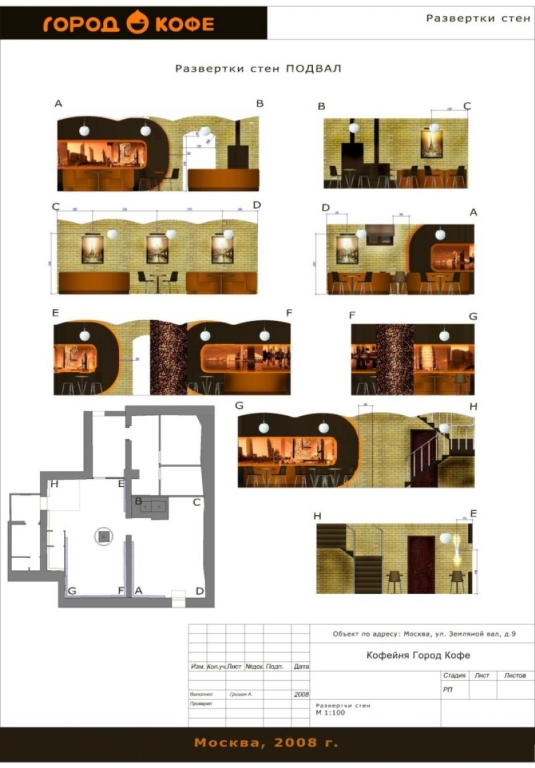 Развертки по стенам. Подвал. Кофейня &quot;Город Кофе&quot;