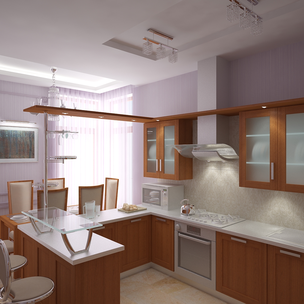 Кухня - столовая в частном доме. Работа выполнена в 3DS Max 9.