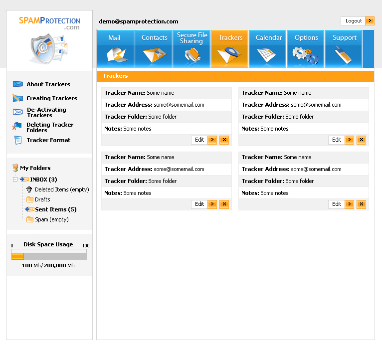 Интерфейс SpamProtection Trackers