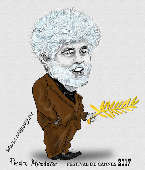 Pedro Almodovar. Шарж на режиссера