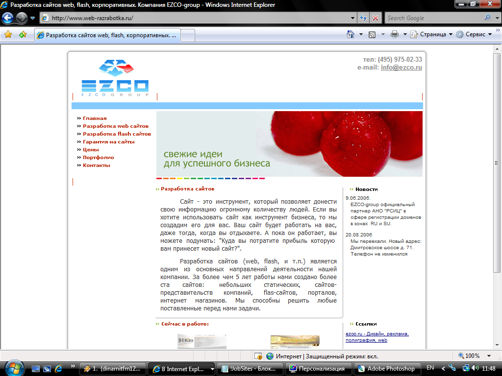 Разработка сайтов web, flash, корпоративных