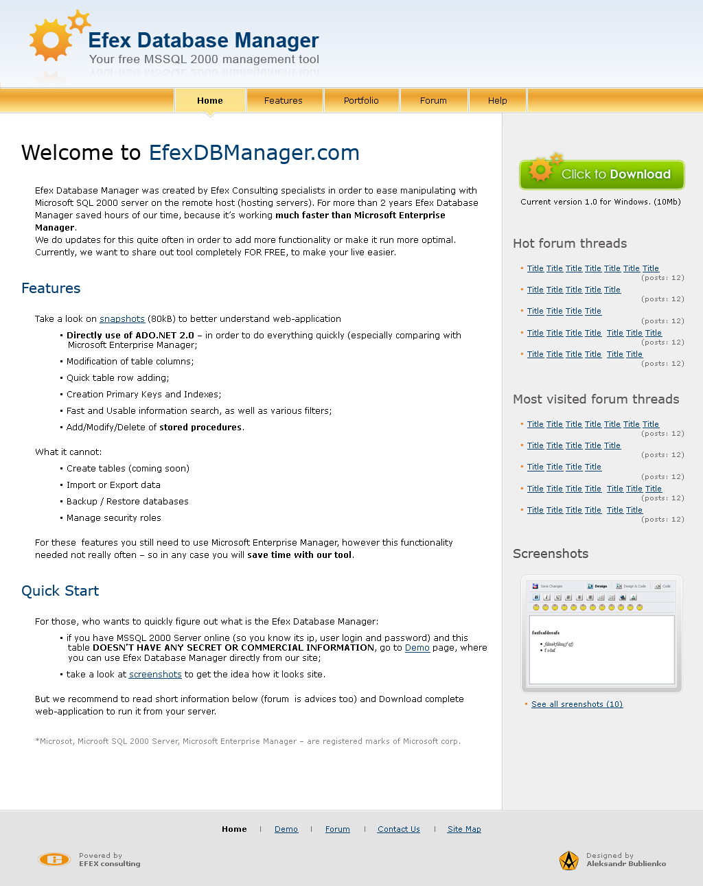 Презентационный сайт «Efex Database Manager»