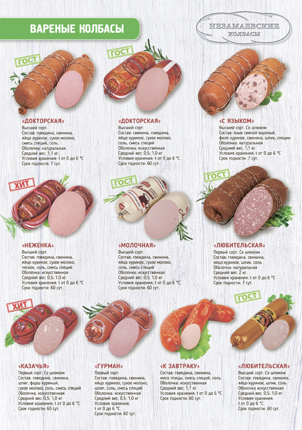 страничка каталога колбасных изделий