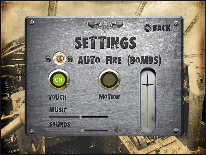 Меню для игры Air Storm iPad vers.settings