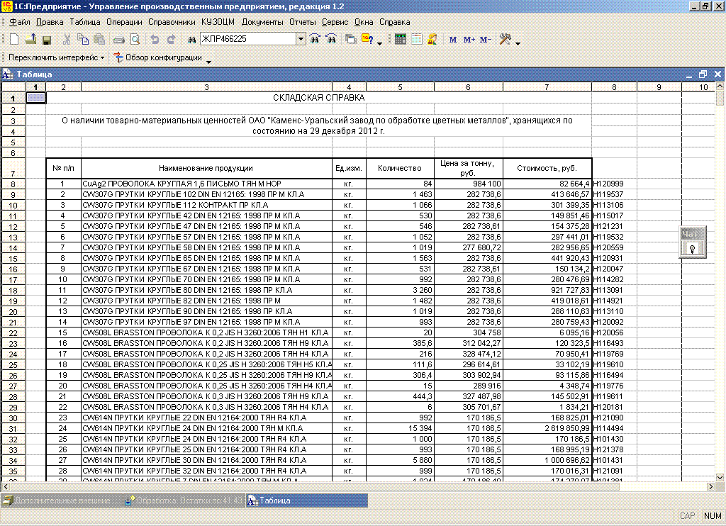 Отчет “Остатки по 41 и 43 счетам”