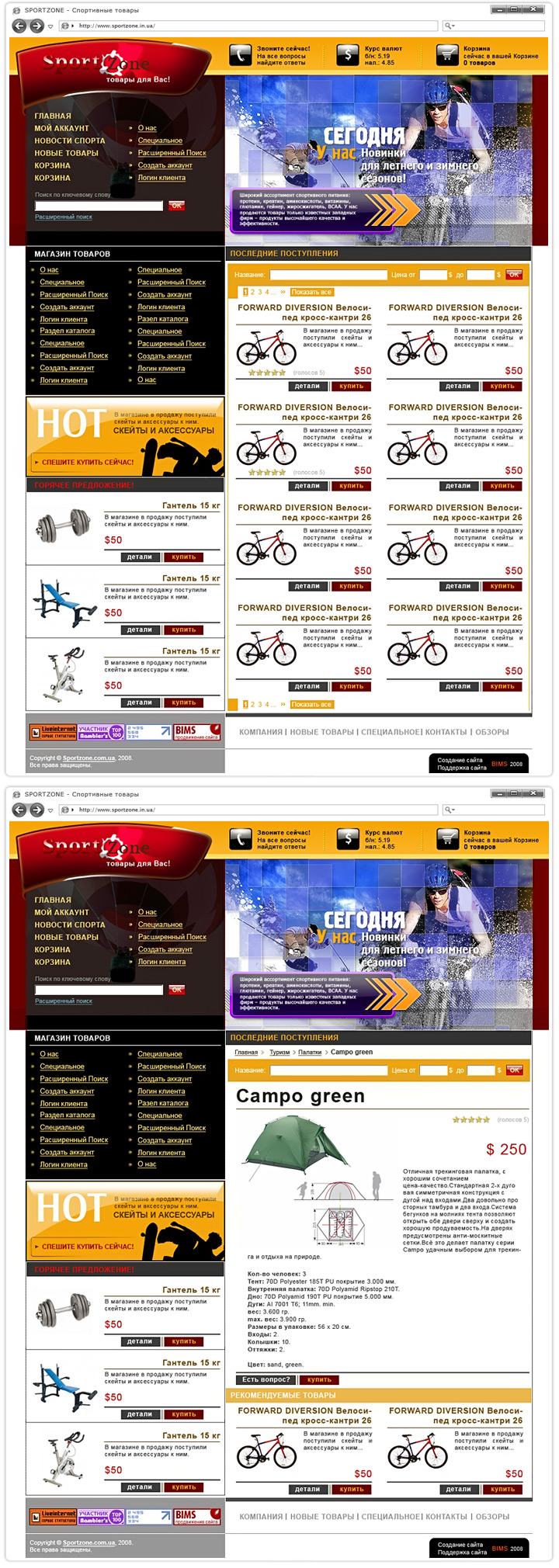 Дизайн сайта SPORTzone