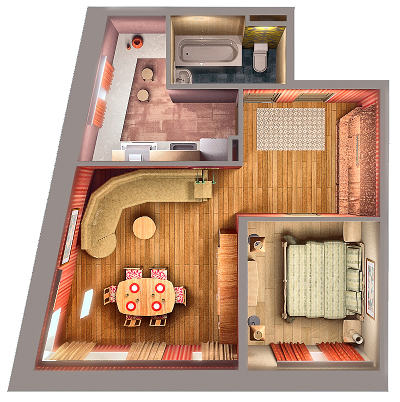 3d-планировка двухкомнатной квартиры