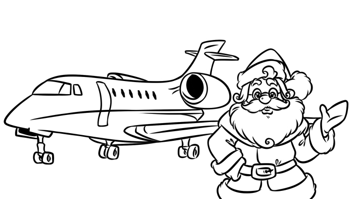 Санта Клаус и самолет Private Jet контур