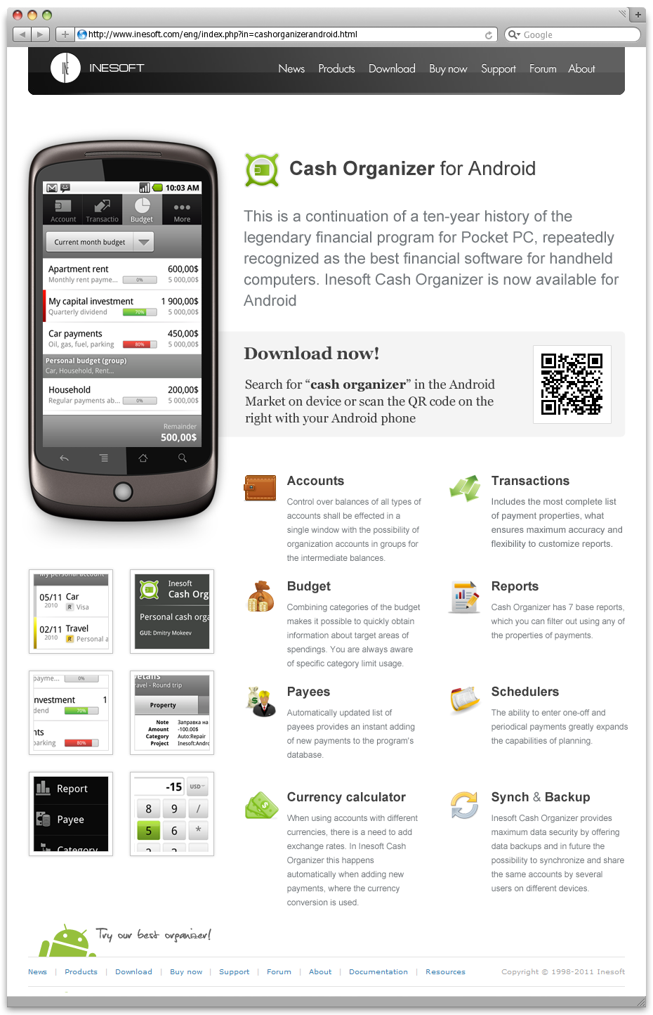 Inesoft Cash Organizer for Android — Страница продукта
