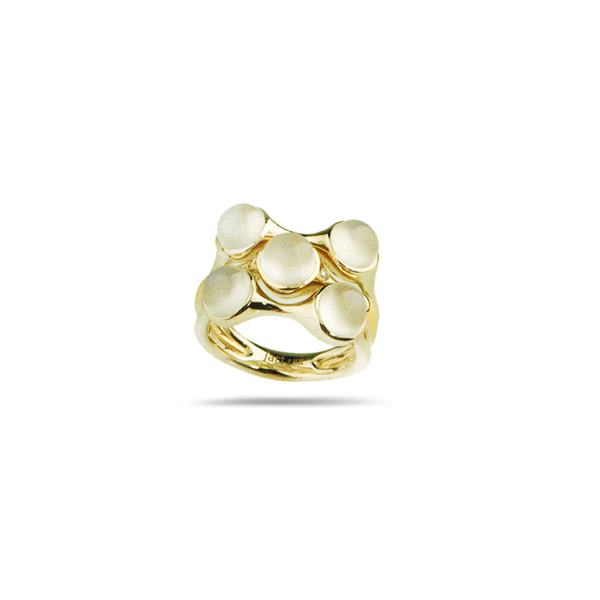 Кольцо из желтого золота с лунным камнем и бриллиантами