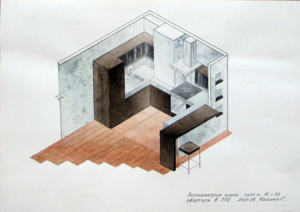 Аксонометрия кухни, квартира в С.Пб