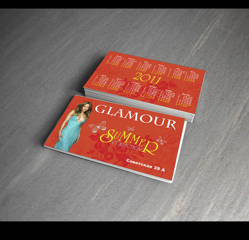дизайн визитки для маг. одежды Гламур лицо