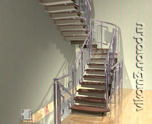 Визуализация лестницы из мрамора, стекла и нержавейки
