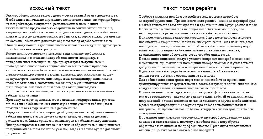 рерайт про электропроводку