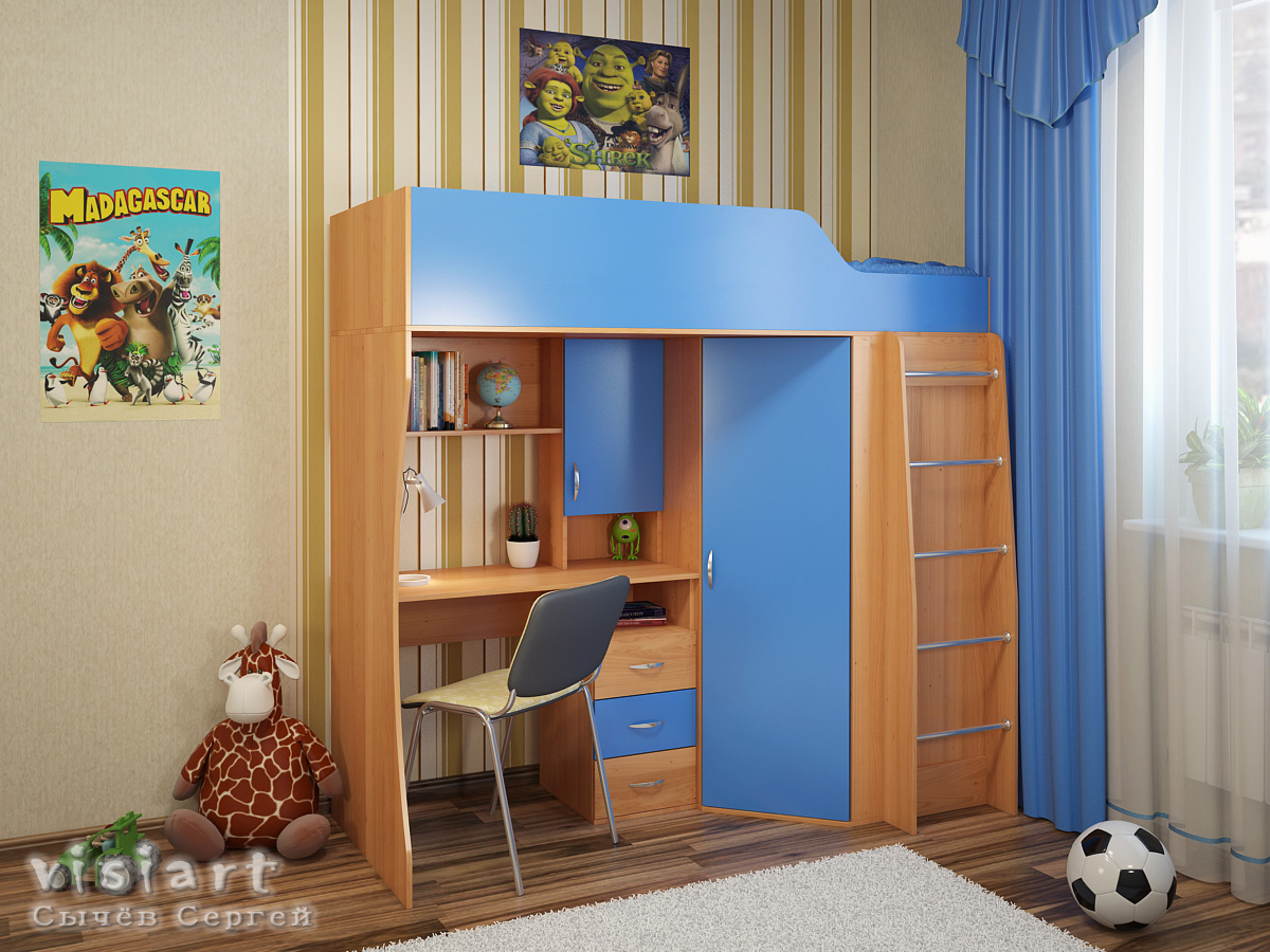 Визуализация детской мебели в интерьере для каталога заказчика