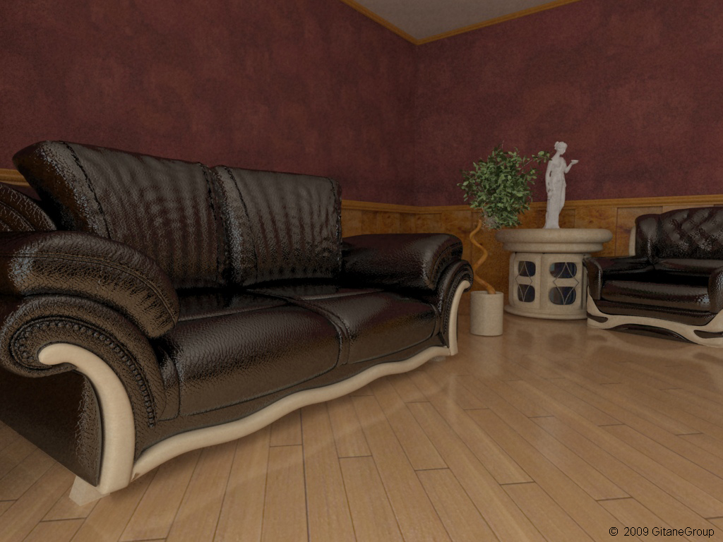 Вишневая комната с кожаным диваном