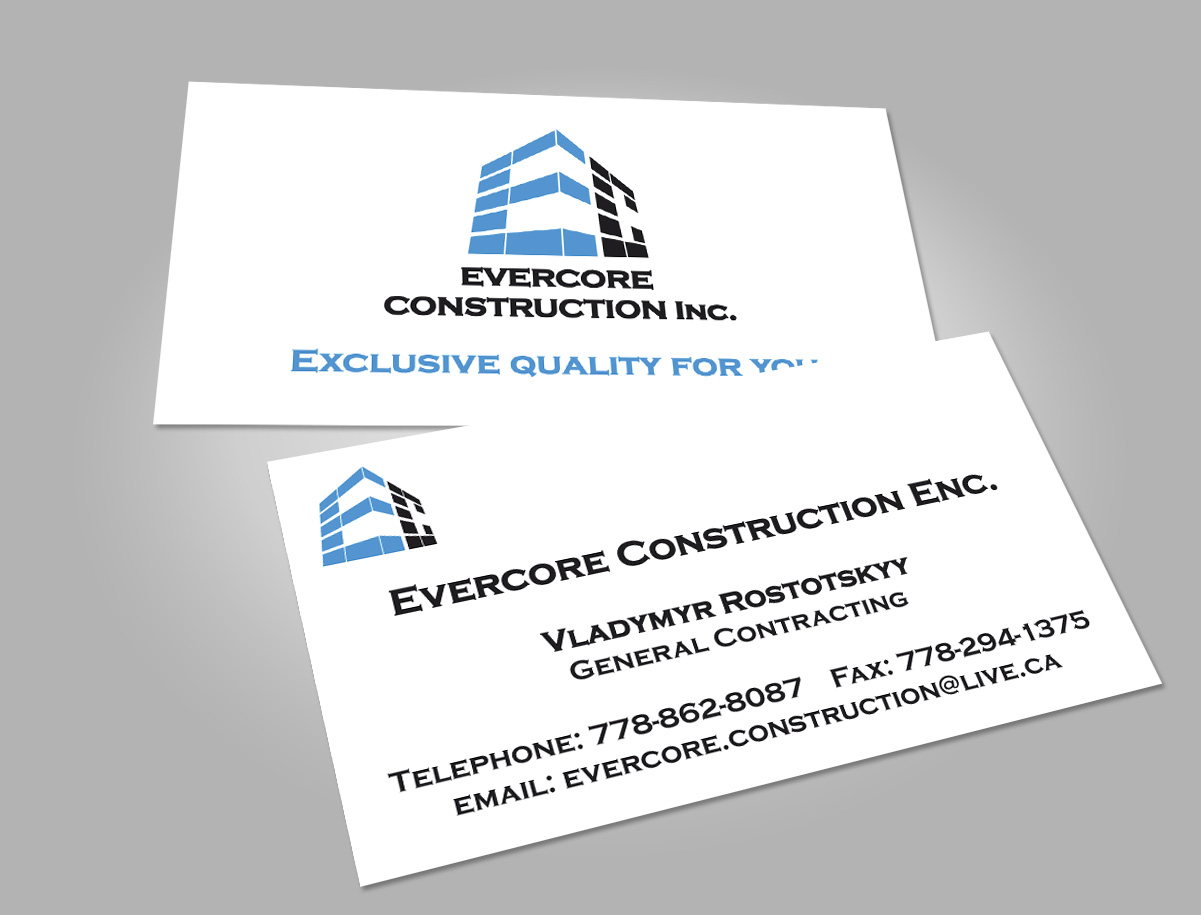 Визитка канадской строительной фирмы Evercore Construction Inc.