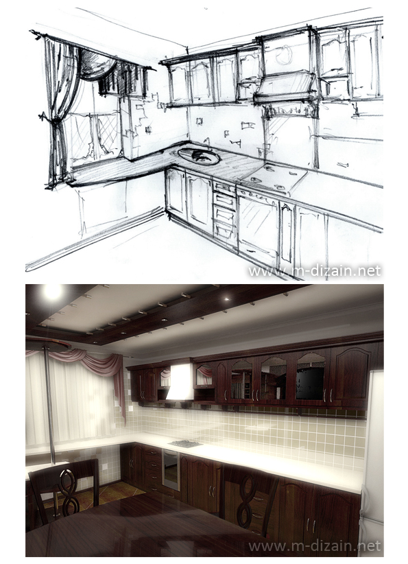эскиз кухни и 3D графика