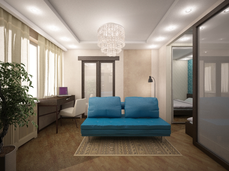 3D визуализация - однокомнатная квартира - комната