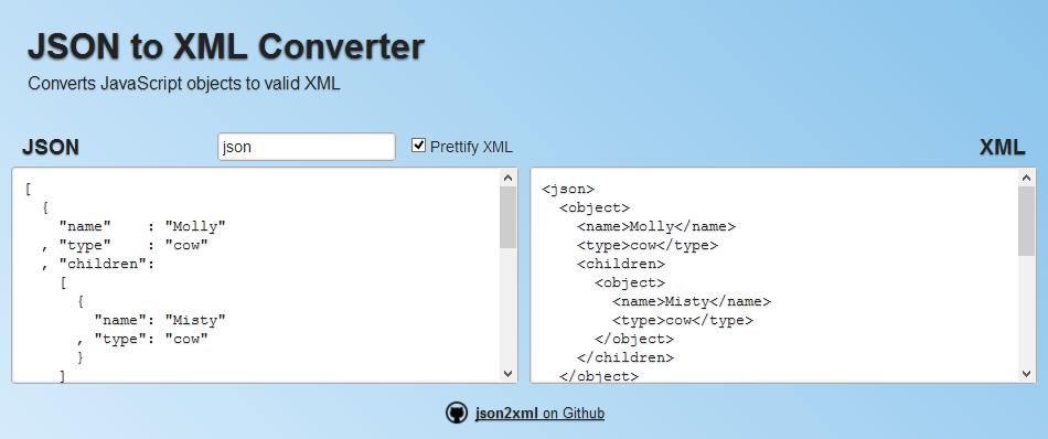 Конвертер JSON в XML
