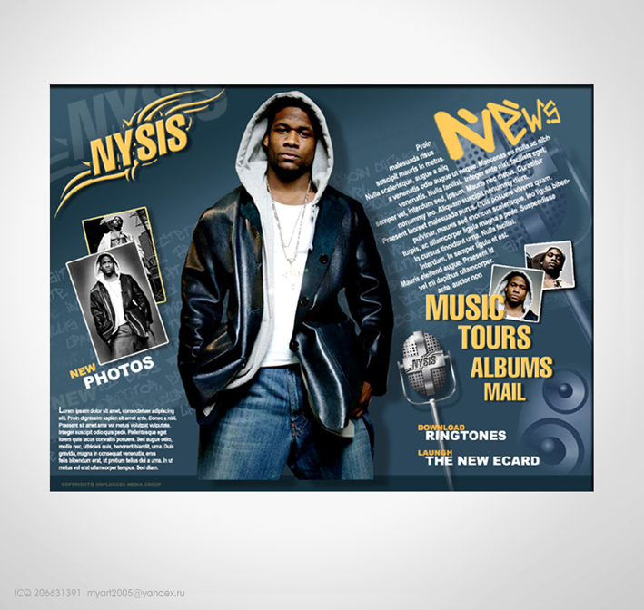 Дизайн сайта для певца NYSIS - США. 2 вариант