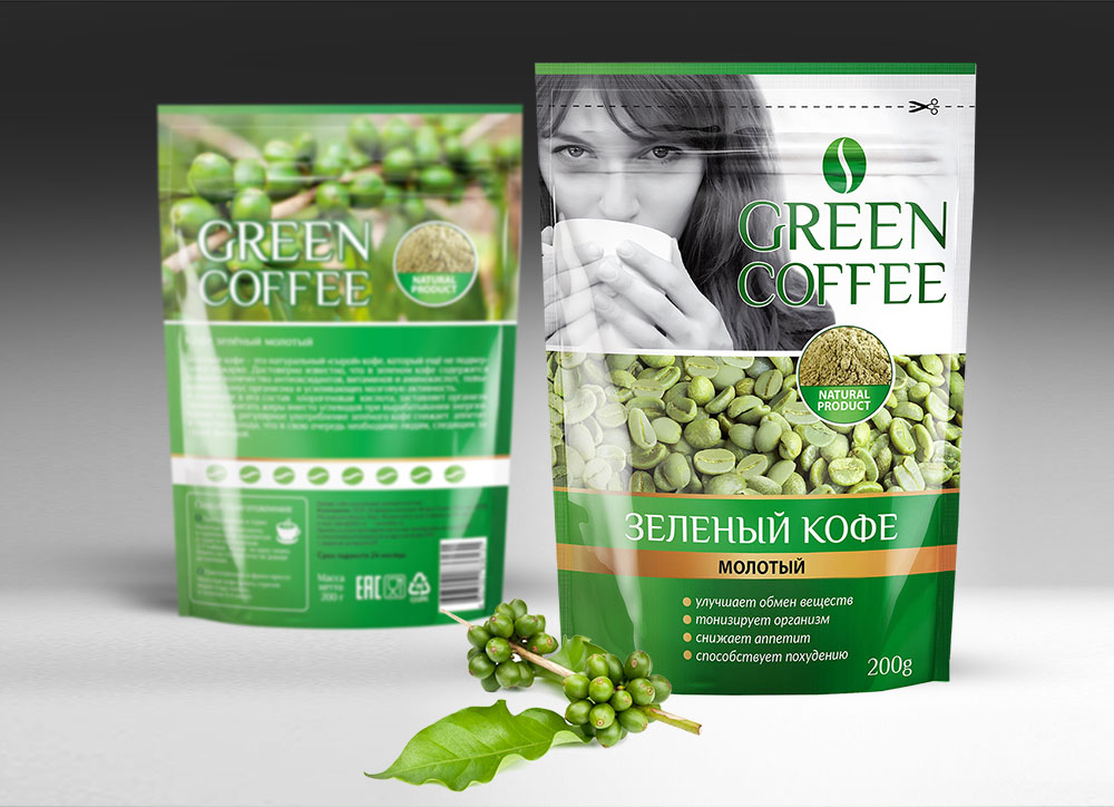 Концепция и верстка упаковки для Зеленого кофе