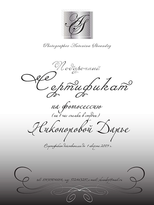 Сертификат для фотографа А. Шкандрий