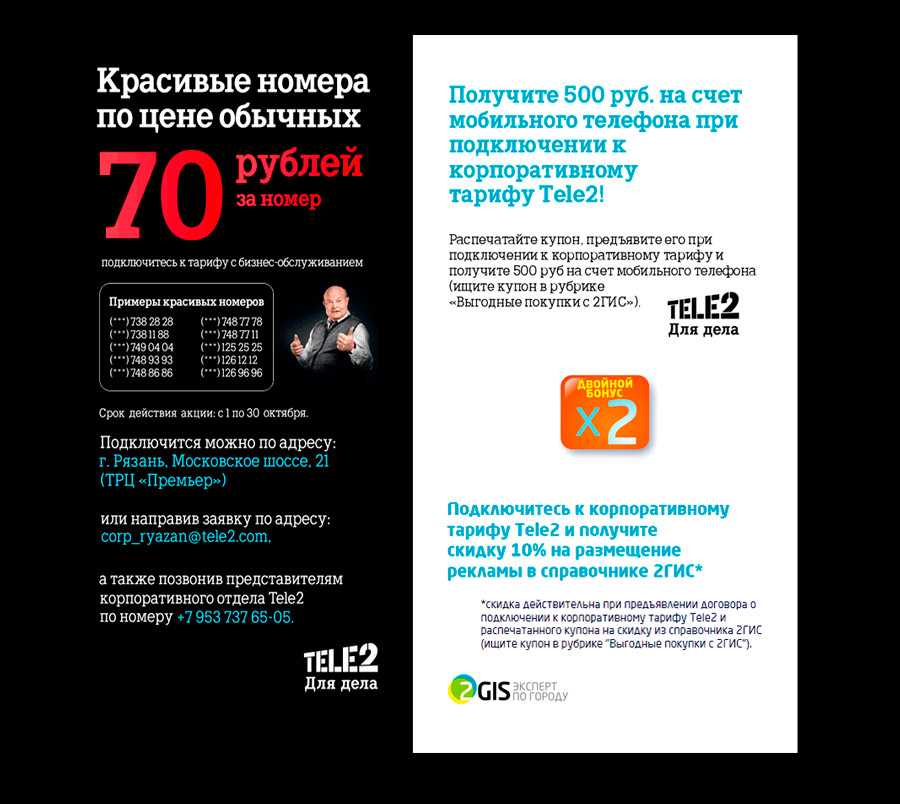 Промо-страничка cовместной акции компаний Теле2 и 2ГИС «Двойной бонус»