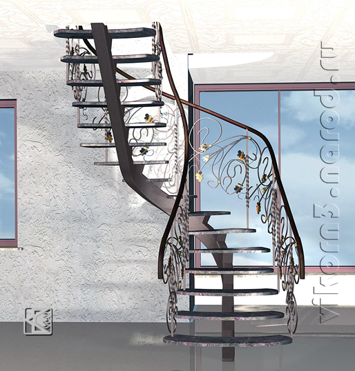 3Dмакет лестницы в двухуровневой квартире