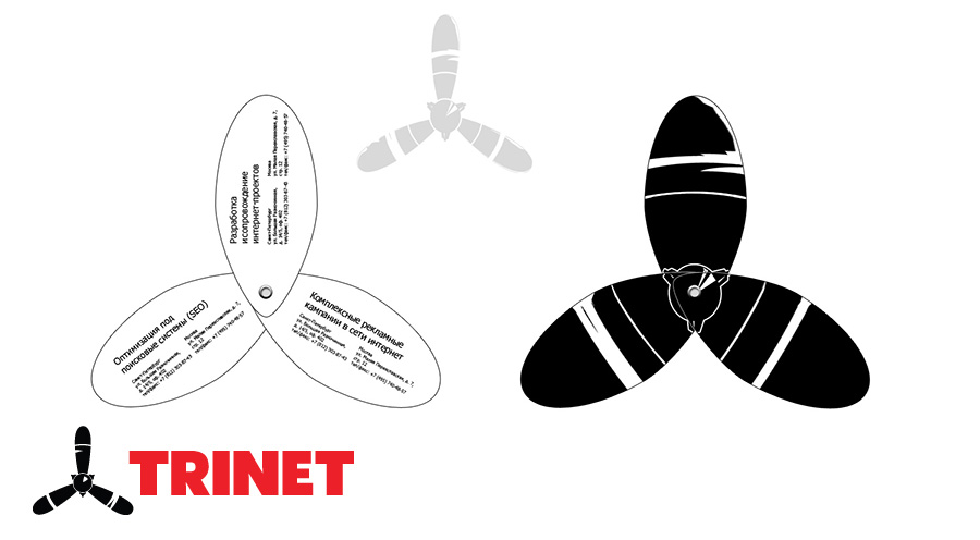 Концепт рекламной тройной складной визитки компании «Trinet»