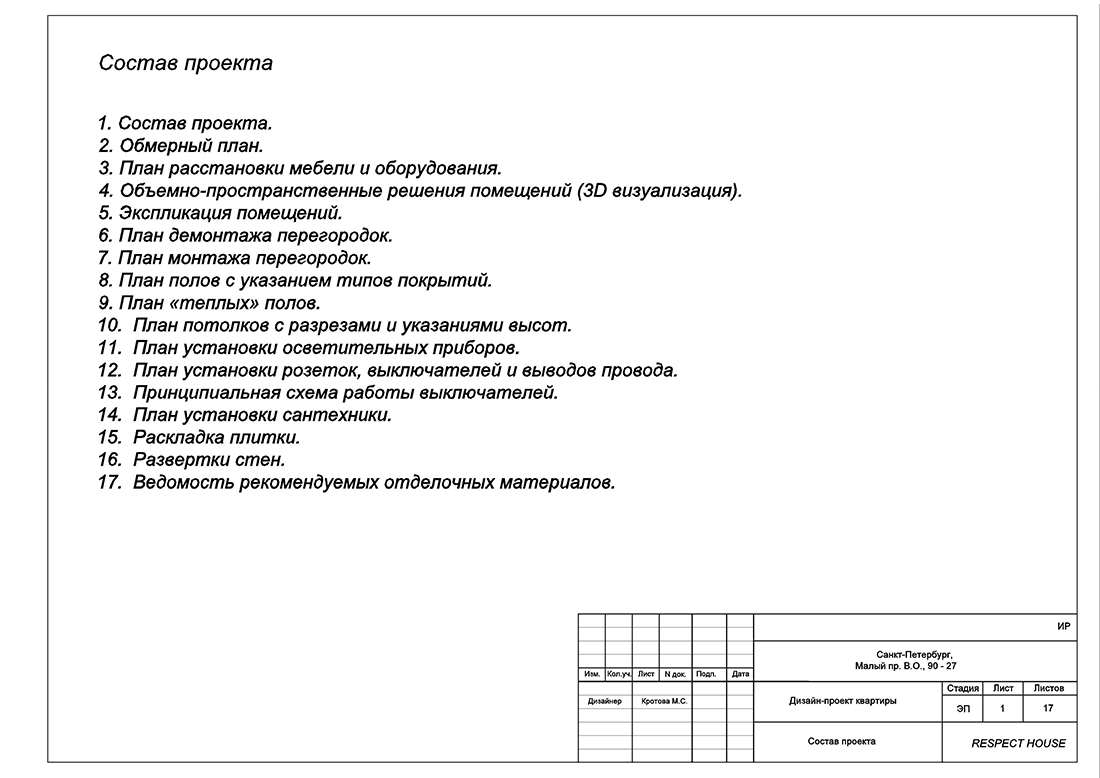 Пример рабочего проекта, Санкт-Петербург, Малый ВО