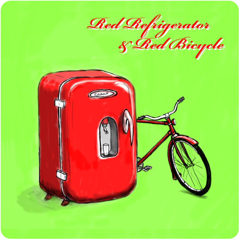 Красный холодильник и красный велосипед