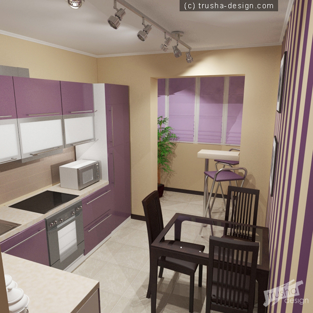 Кухня-мини-студия фиолетовые фасады