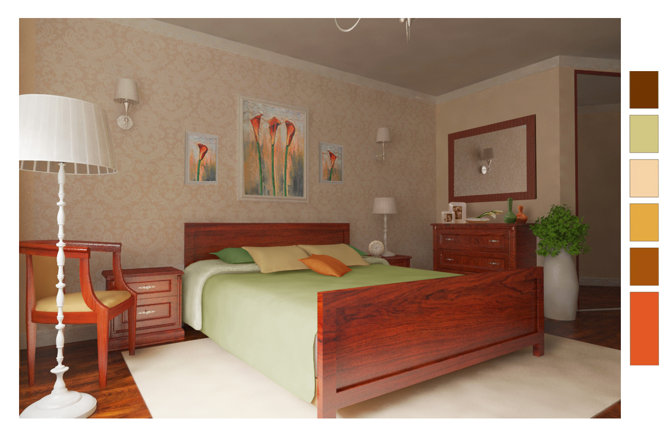 Декорирование спальни по ул.Дзержин.39 - контрастное решение зел-оранж