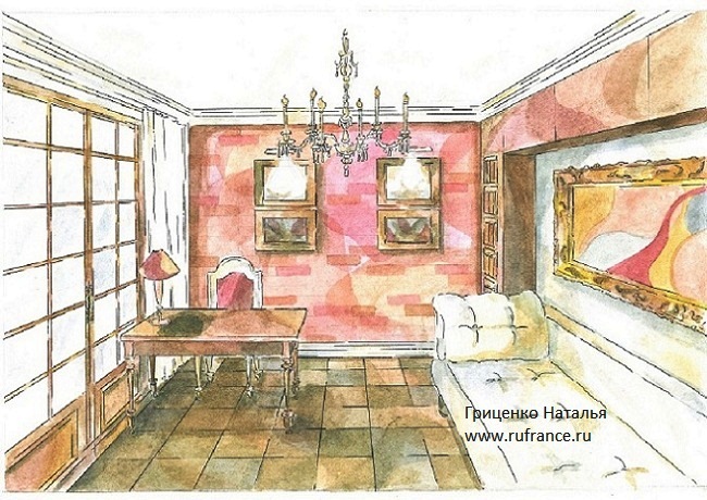 Дизайн интерьера кабинета (рисунок).