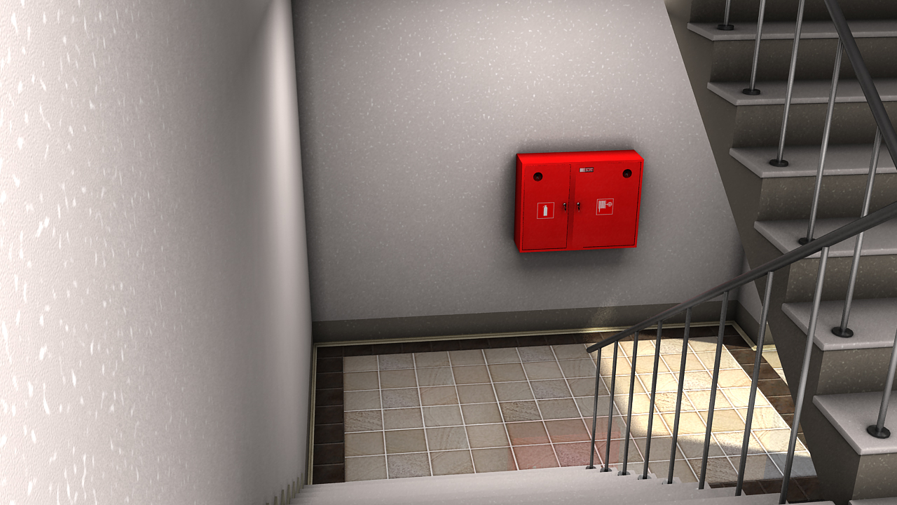 лестничная клетка с с пожарным шкафом 