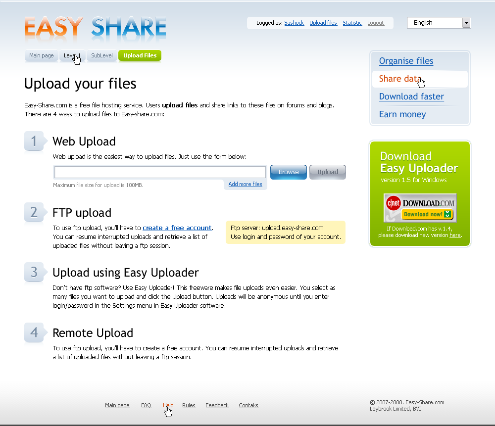 Редизайн файлообменного сайта «Easy Share»