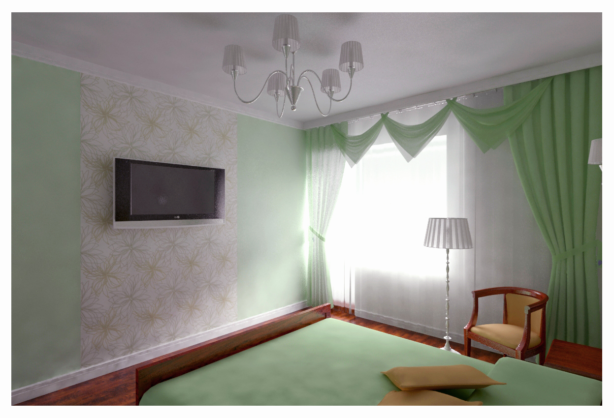 Декорирование спальни по ул.Дзержинского 39 - Зеленная гамма (монохром