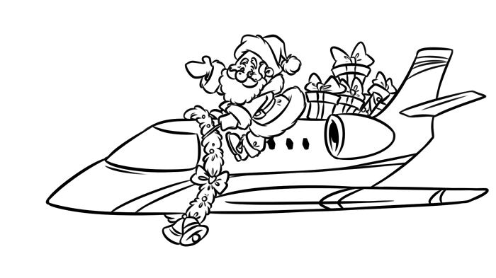 Санта Клаус и самолет Private Jet контур 3