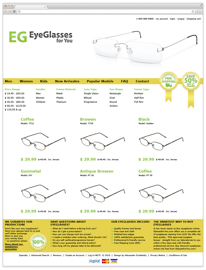 EG Eye Glasses Web Site