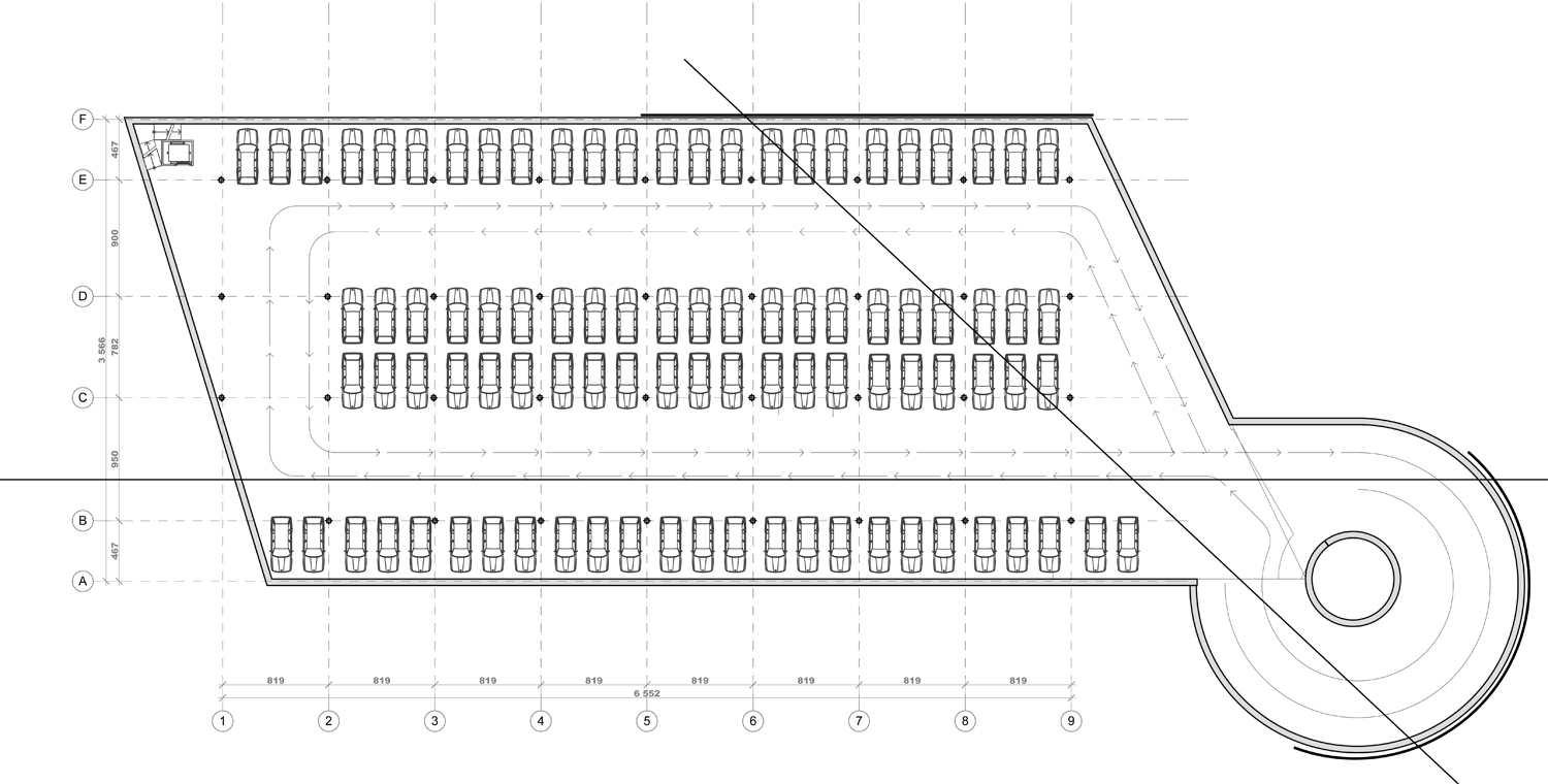 Проект гаража-стоянки на 300 машин. план 2,3,4 этажей