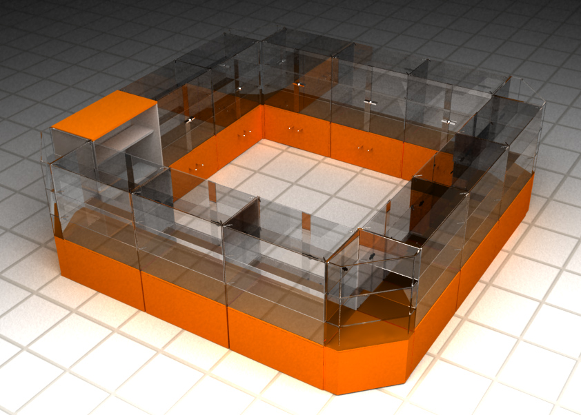 Разработка торгового оборудования ( низкая стеклянная витрина)