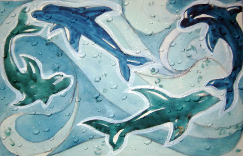 Эскиз к панно дельфины