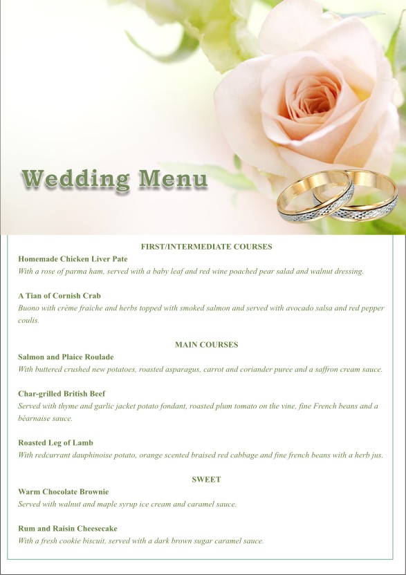 Свадебное меню