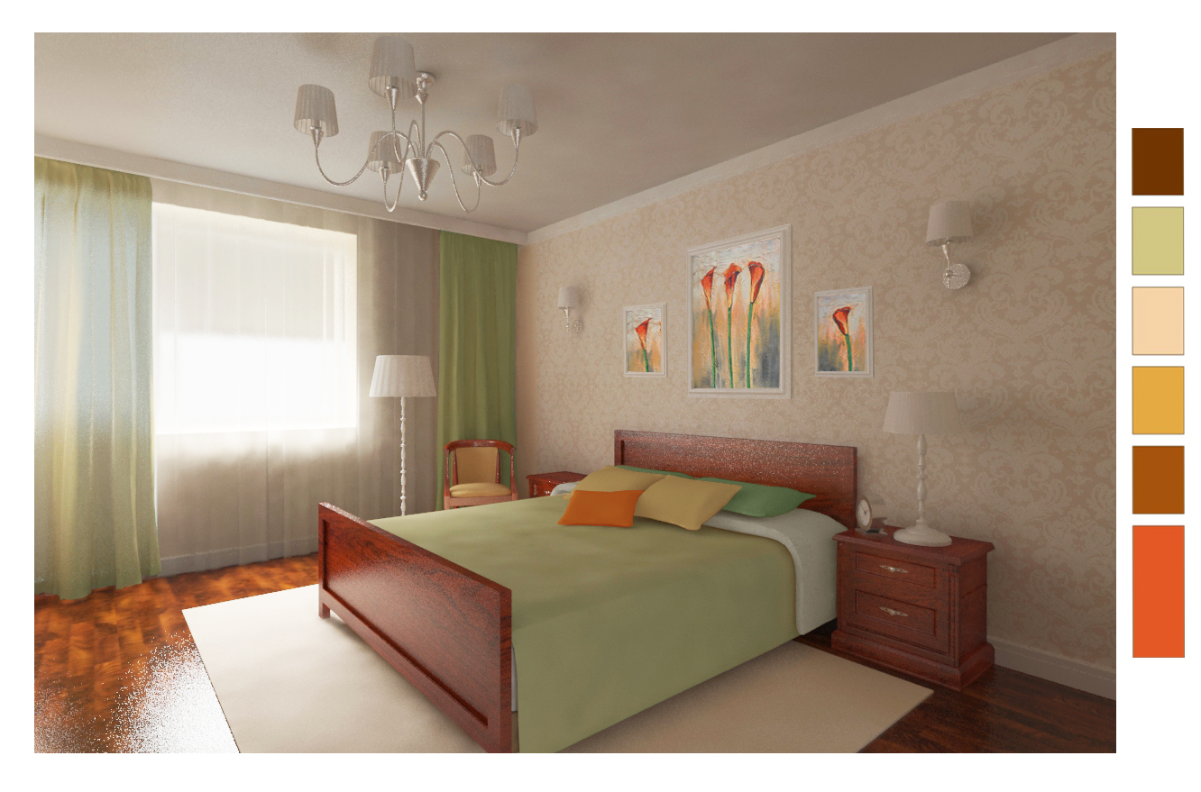 Декорирование спальни по ул.Дзержин.39 - контрастное решение зел-оранж
