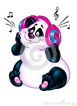 Панда слушает музыку