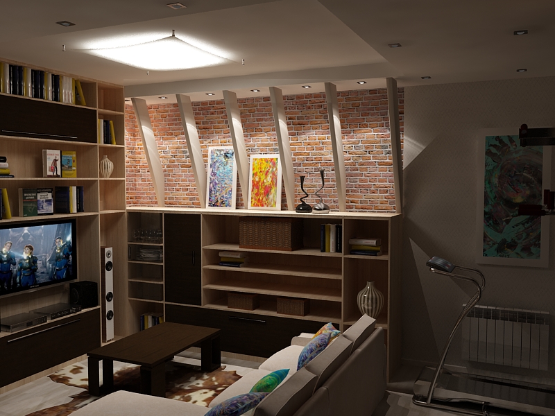 Дизайн двухуровневой квартиры(-1этаж: зона отдыха, мини спорт-зал)